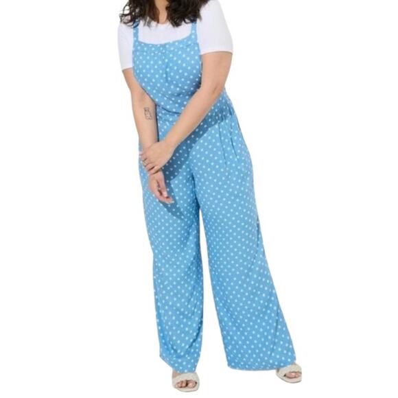 Torrid Blue Polka Dot Wide-Leg Jumpsuit Size 1X – Chic & Flowy - Picture 1 of 15